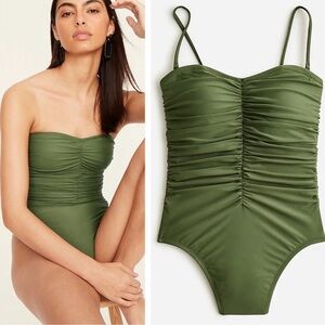 🌊 J.Crew Olive Green Ruched Swimsuit Sweetheart neckline One Piece 22 NWT BF176